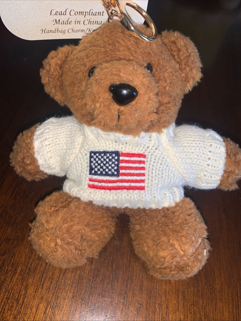 Patriotic Teddy Bear in American Flag Sweater Bag Charm from Natasha NWT - Picture 7 of 9